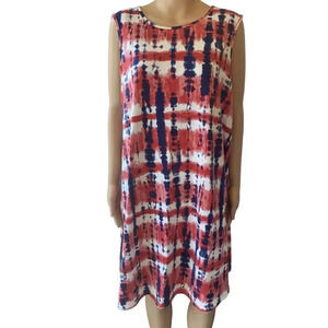 Celebrate Together Women’s XL Midi Dress Blue Red White Tie Dye 4th Of July